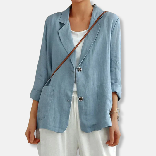 Linen Blend Relaxed Fit Blazer Beige - VibreMode