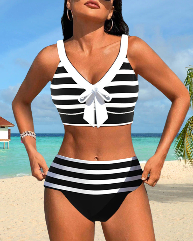 Classic High Waisted Stripe Swimwear Set
