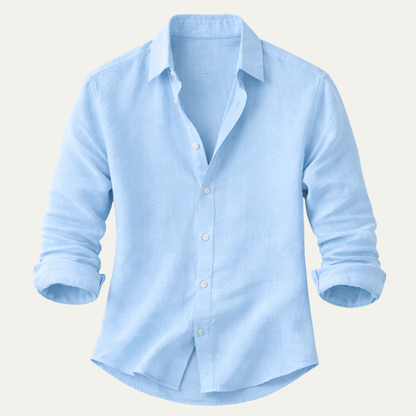 Men's Linen Button Up Shirt Casual Light Blue - VibreMode