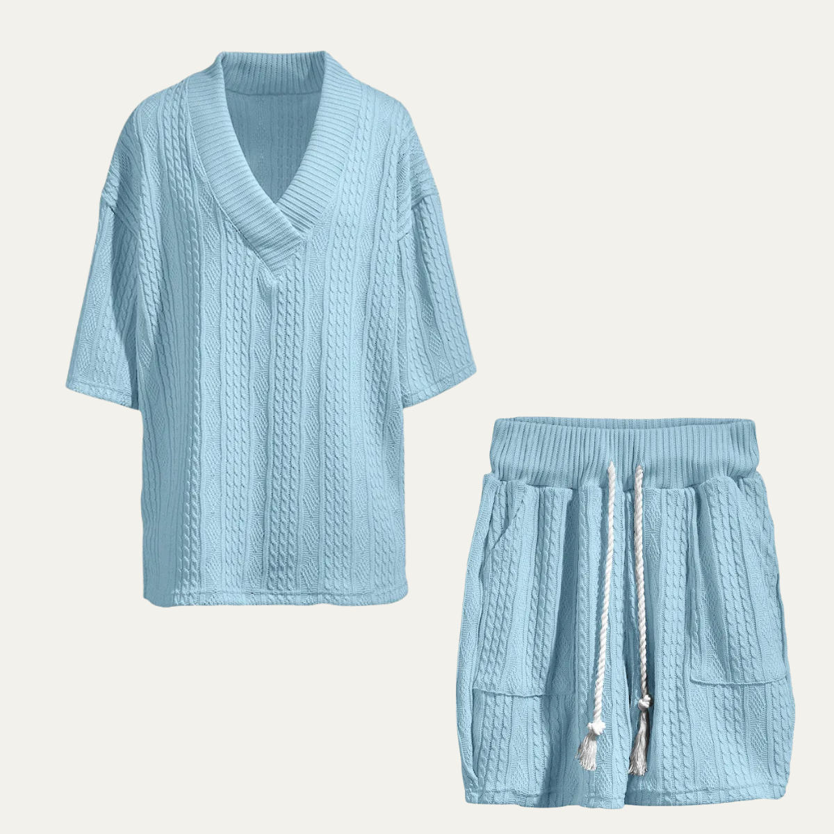 Men's Summer Knit Polo Shirt And Shorts Set - VibreMode