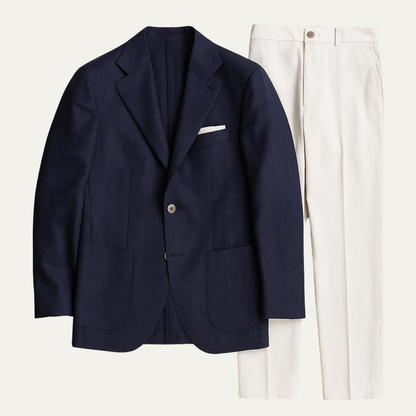 Men's 2 Piece Navy Blue Suit Slim Fit Single Breasted - VibreMode
