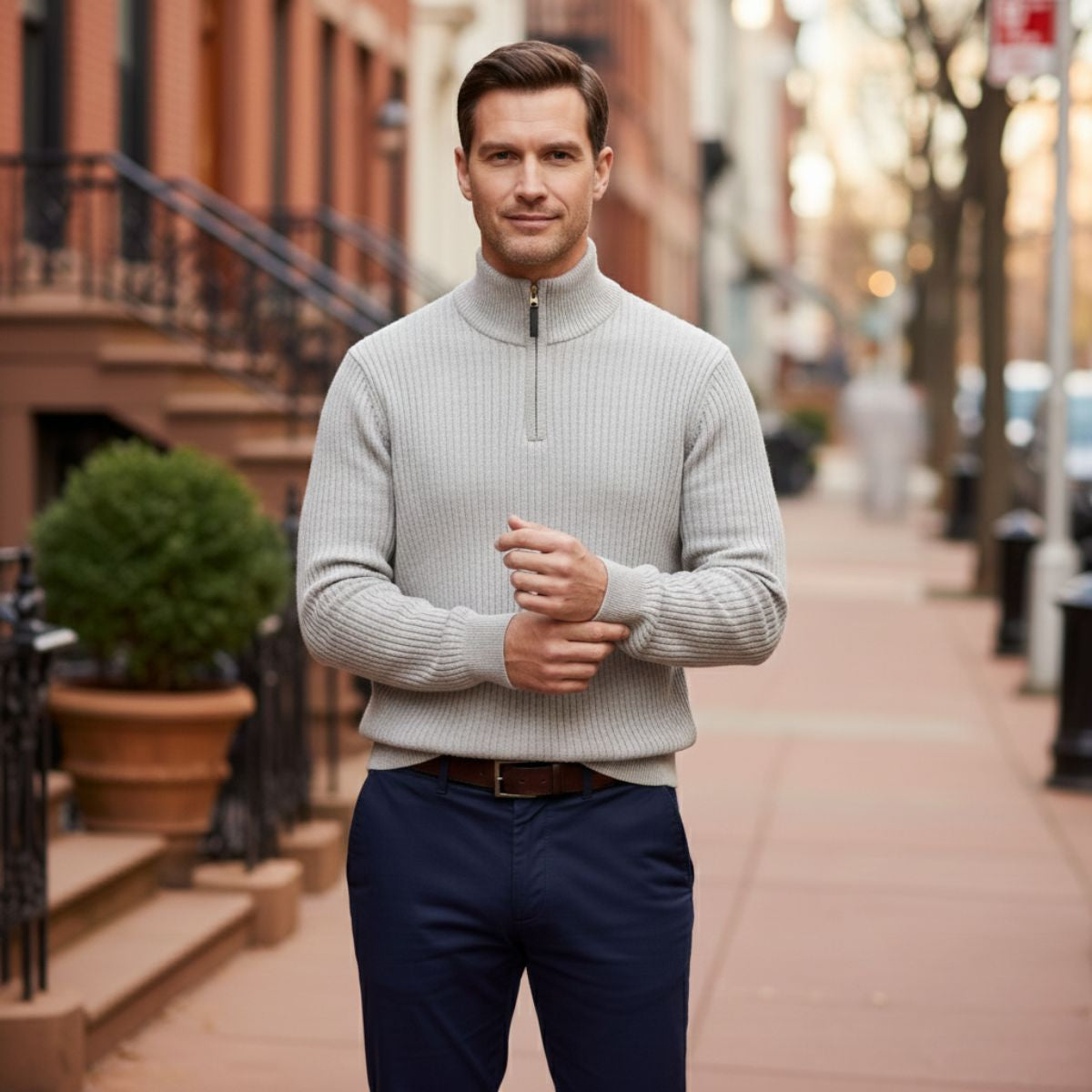 Men's Quarter Zip Sweater Old Money