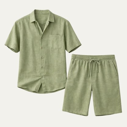 Men's Linen Shirt And Shorts Lightweight Summer Set - VibreMode