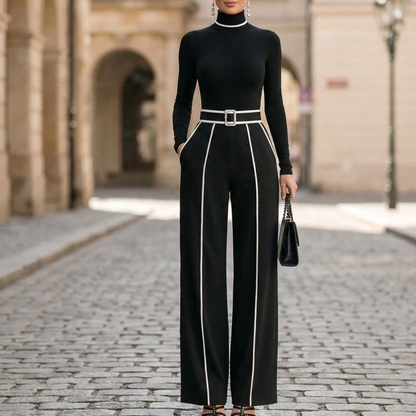 Jumpsuit Women Long Sleeve Turtleneck Wide Leg