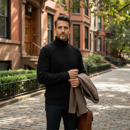 Men's Wool Turtleneck Sweater Ribbed Knit