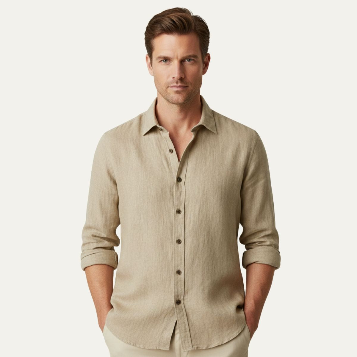 Men's Long Sleeve Linen Shirt Vintage Style