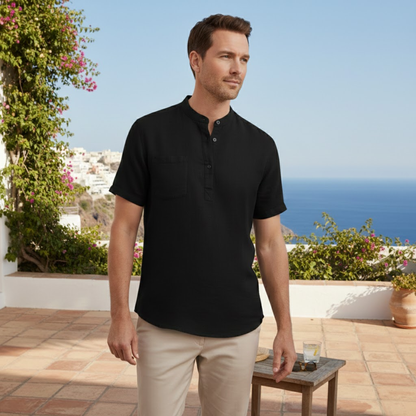 Men's Linen Henley Shirt Casual Light Beige