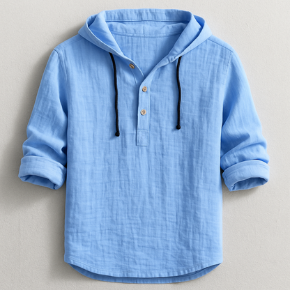Men's Hooded Shirt Half-Button Placket Drawstring