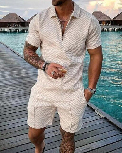Men's Polo Shirt Shorts Set Cotton Summer