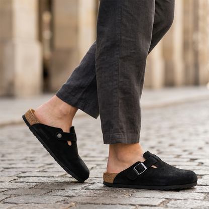 Men’s Suede Clogs Adjustable Buckle Comfort Slip-On Sandals