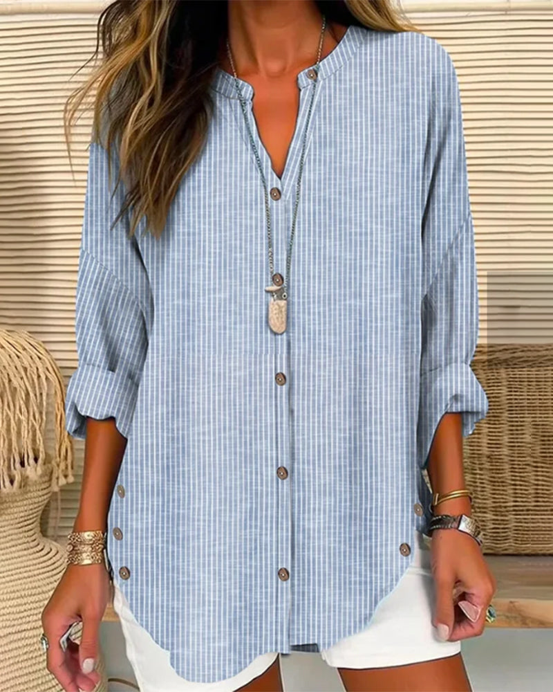 Chic Women's Striped Button Down Blouse Top - VibreMode