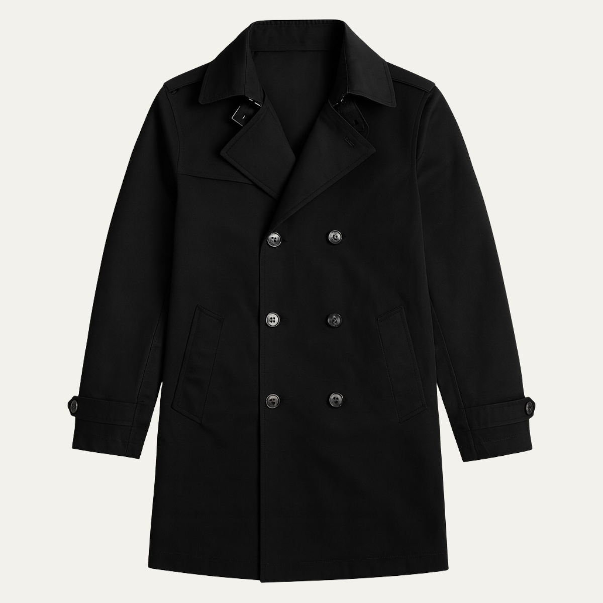 Men's Slim Fit Trench Coat Single Breasted Wool Black - VibreMode