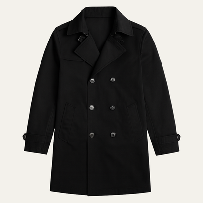 Men's Slim Fit Trench Coat Single Breasted Wool Black - VibreMode