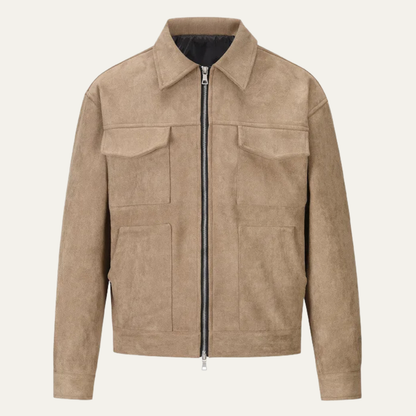 Men's Suede Biker Jacket Zip Up Casual - VibreMode