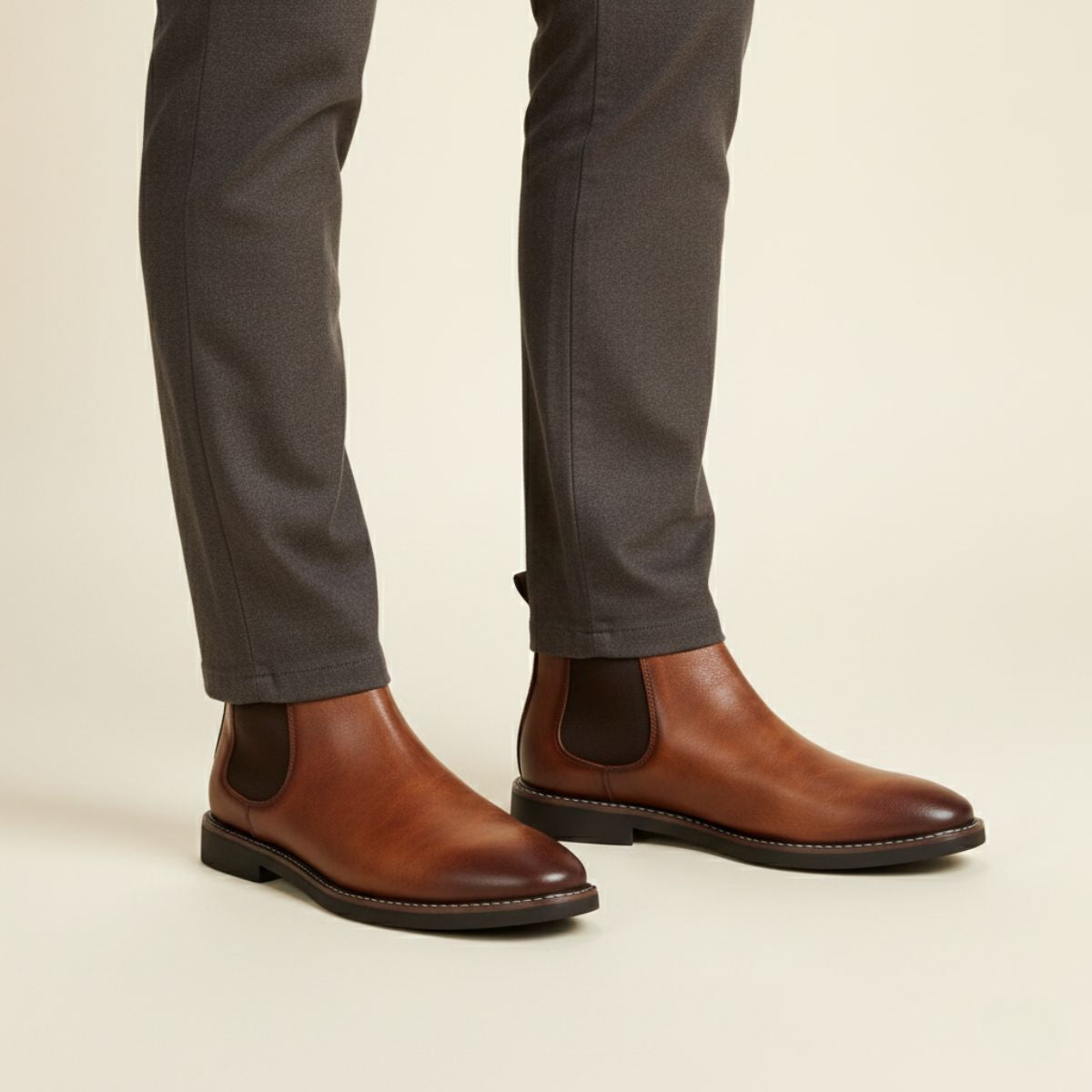 Men's Leather Chelsea Boots Durable Brown
