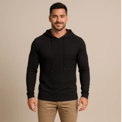Men's Slim Fit Ribbed Knit Hoodie Sweater