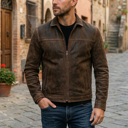 Men’s Leather Jacket Classic Zip Up Casual Outerwear