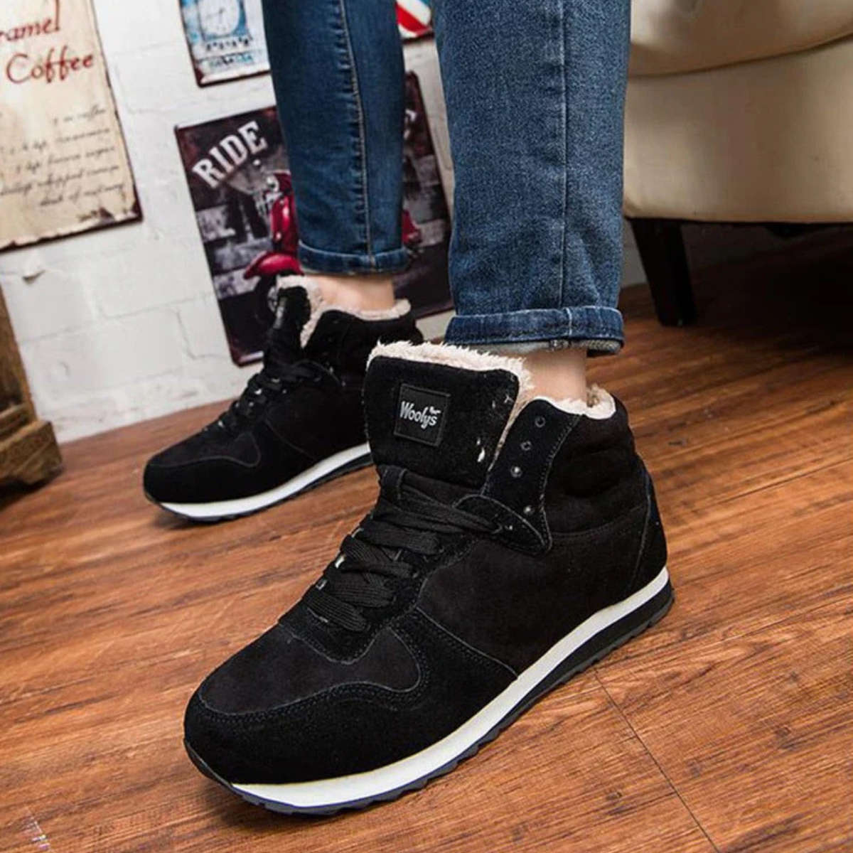 Men's Fleece Lined Ankle Boots Warm Winter Black