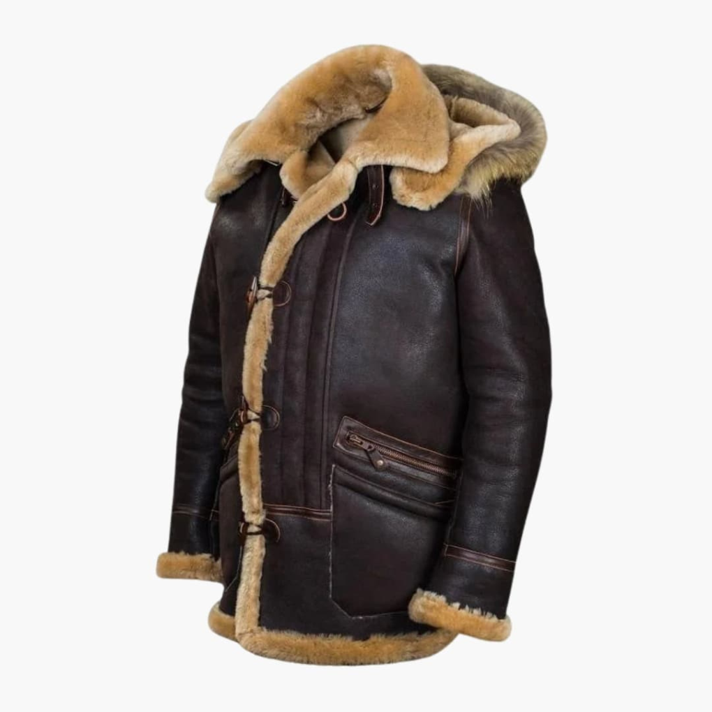 Men's Sheepskin Hooded Winter Jacket - VibreMode