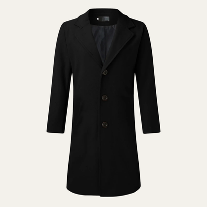 Men's Double Breasted Wool Overcoat Long Black - VibreMode