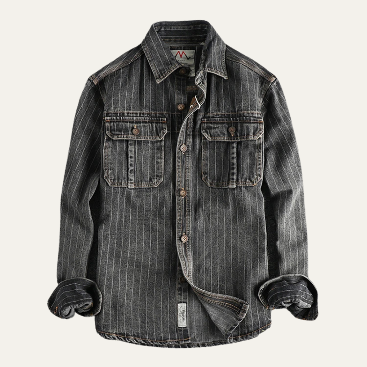 Men's Denim Shirt Jacket Vertical Stripe Dark Blue - VibreMode