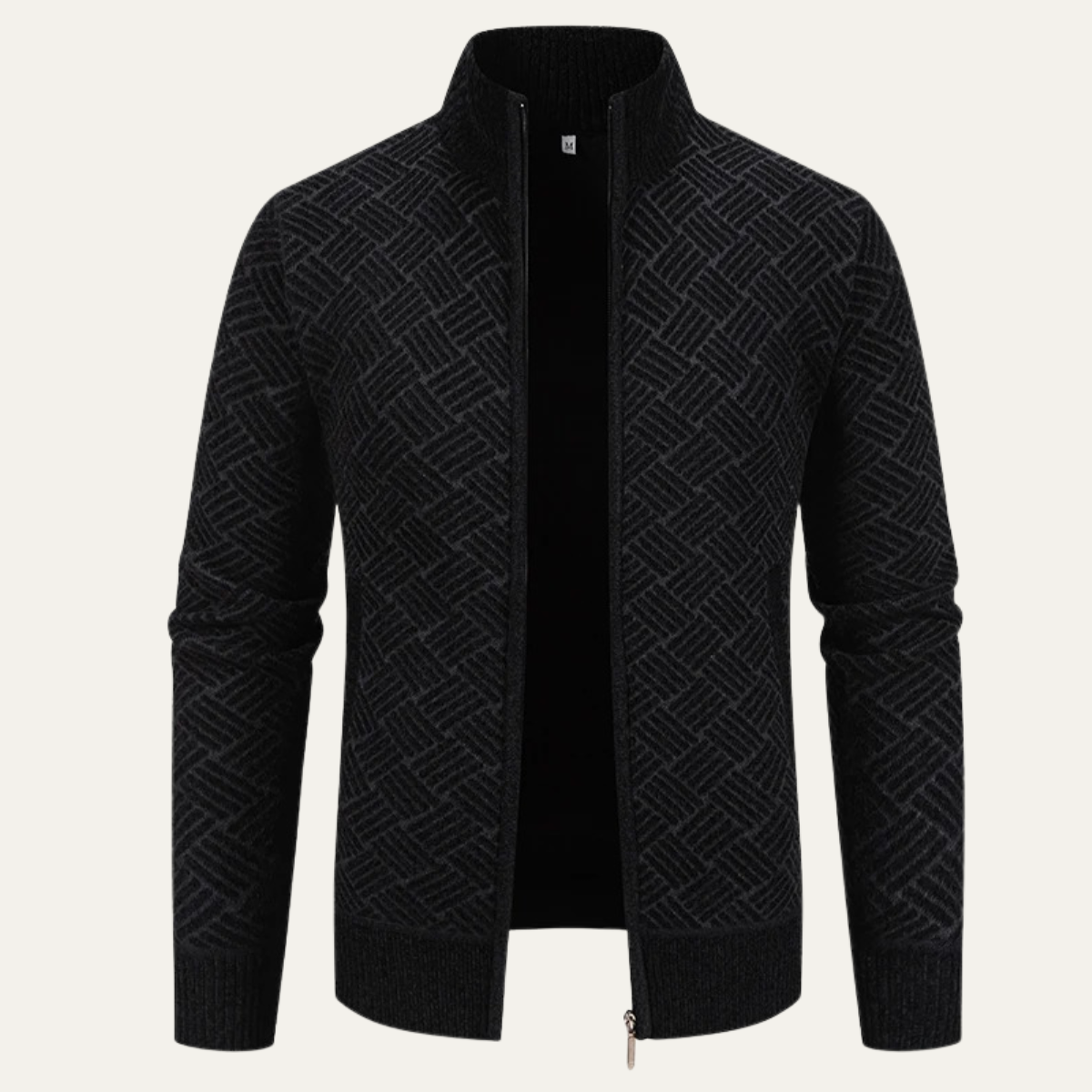Volterra Men's Knit Jacket Diamond Pattern Stand Collar - VibreMode