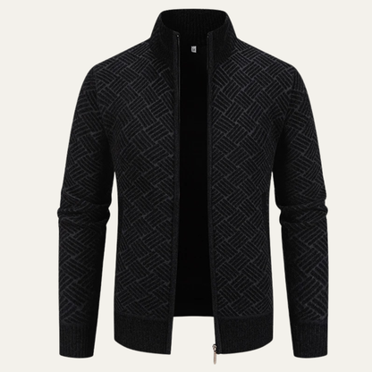 Volterra Men's Knit Jacket Diamond Pattern Stand Collar - VibreMode
