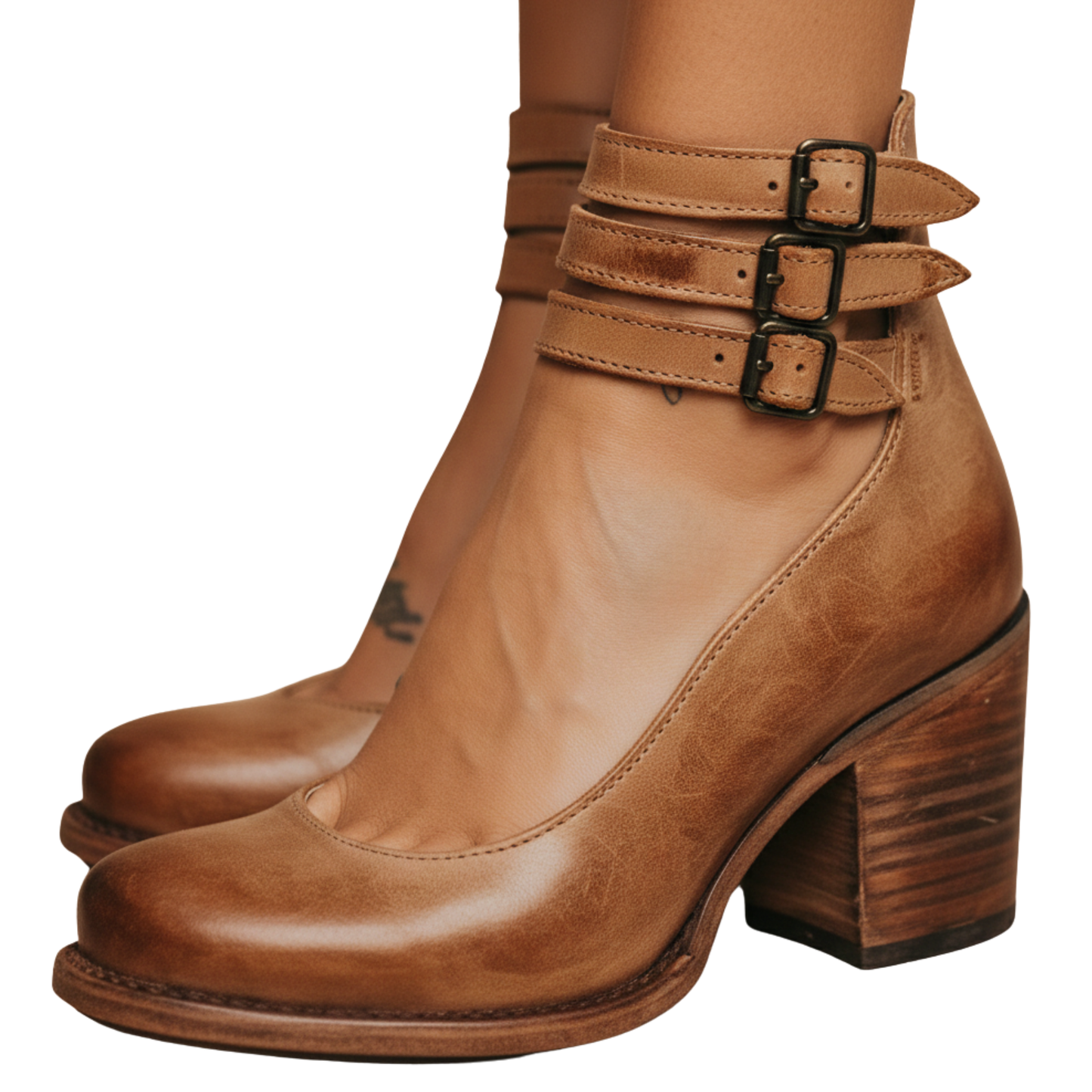 Women’s Block Heel Pumps Ankle Strap Buckle Shoes