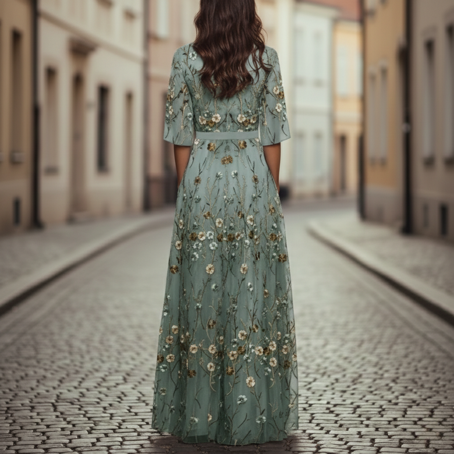 Women’s Floral Maxi Dress V Neck A-Line