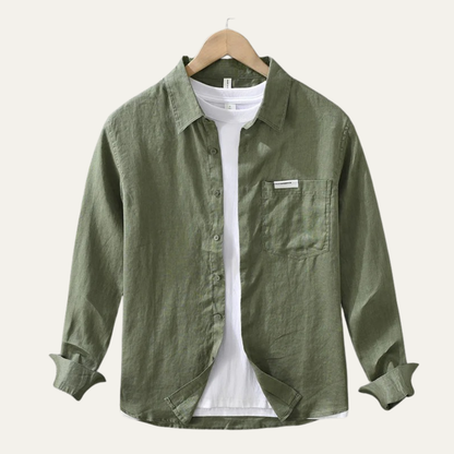 Men's Linen Casual Summer Shirt Green - VibreMode
