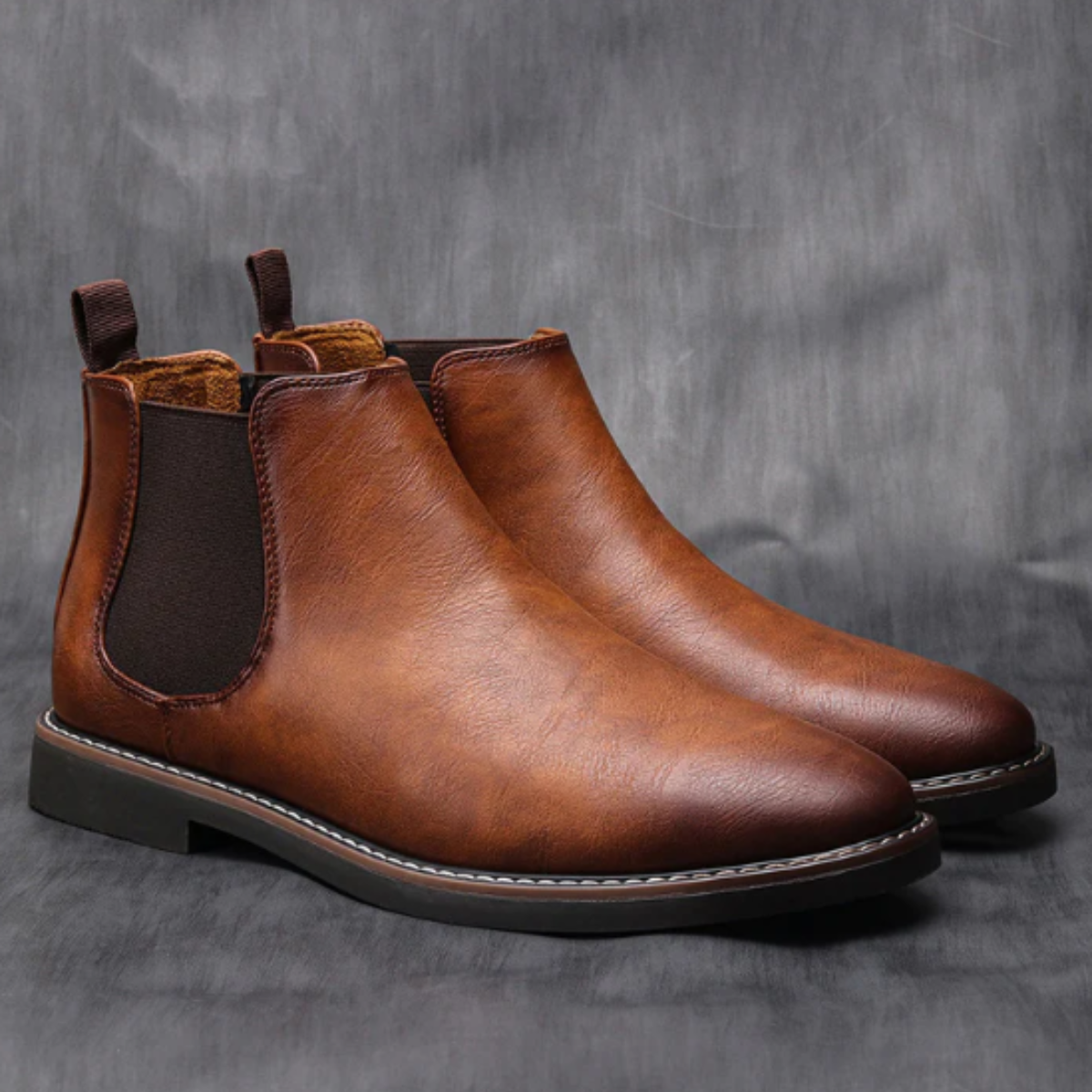 Men's Leather Ankle Boots Slip On Black