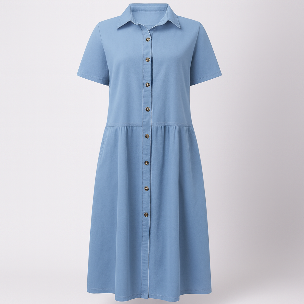 Women's Denim Button Down Shirt Dress - VibreMode