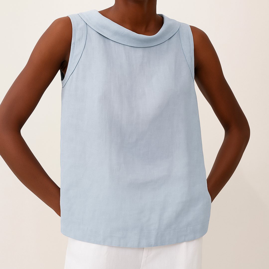 Women's Sleeveless Blouse Rolled Collar Curved Hem