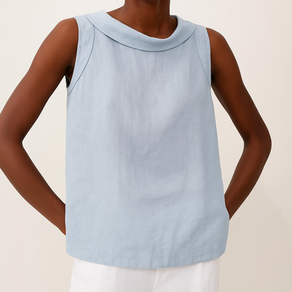 Women's Sleeveless Blouse Rolled Collar Curved Hem
