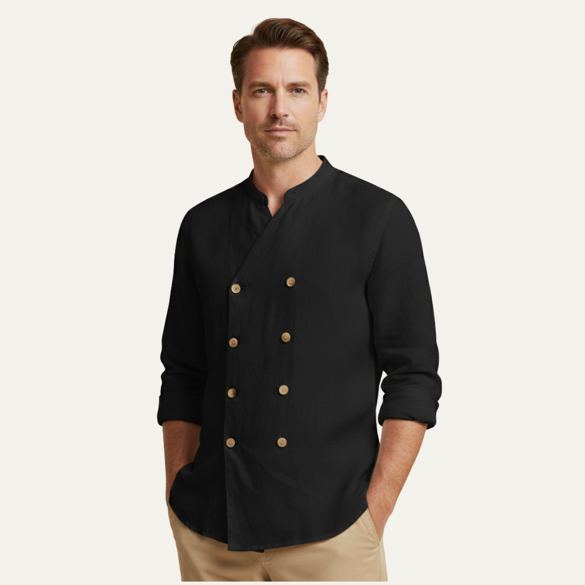 Men's Double Breasted Cotton Linen Shirt