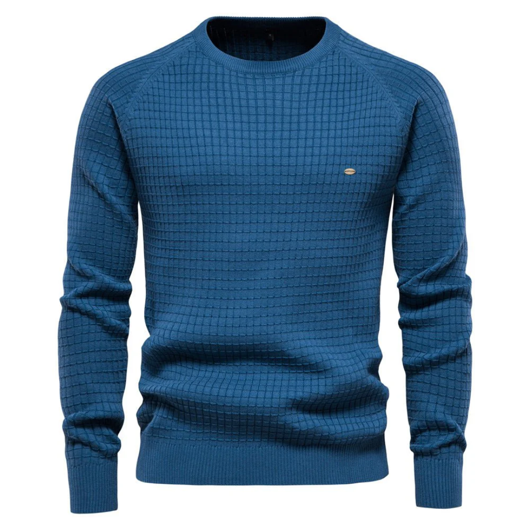 Men's Slim Fit Crew Neck Sweater Textured Knit Navy
