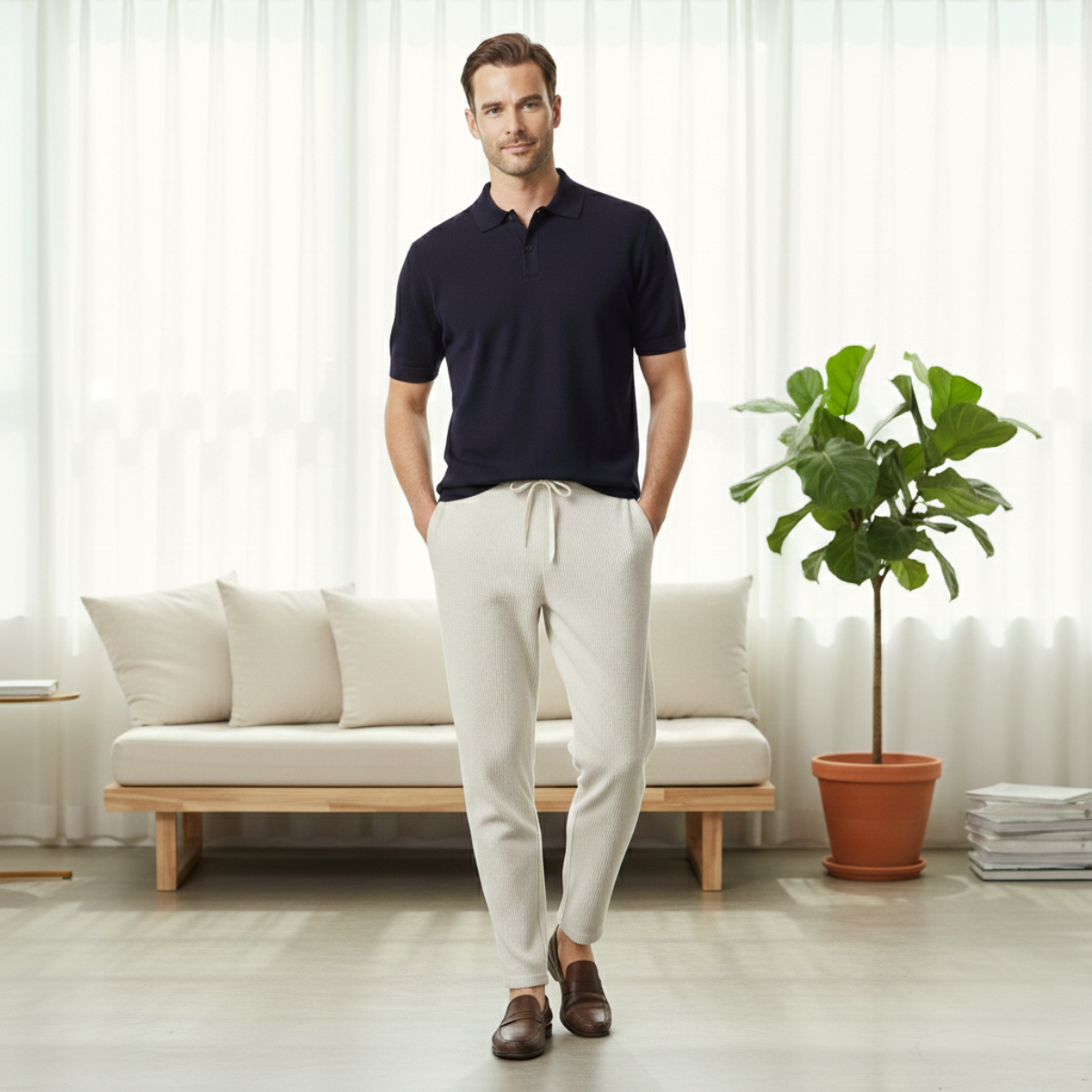 Men's Slim Fit Ribbed Pants Lightweight