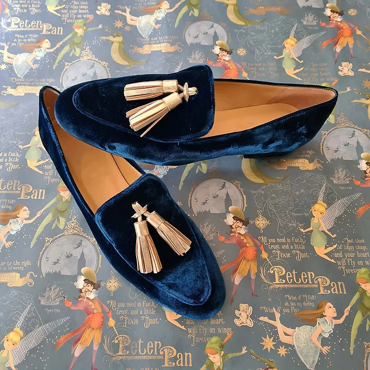 Women's Loafers Champagne Tassel Slip On Shoes