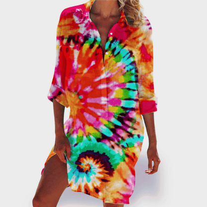 Women's Flowy Draped Summer Dress Colorful Casual - VibreMode