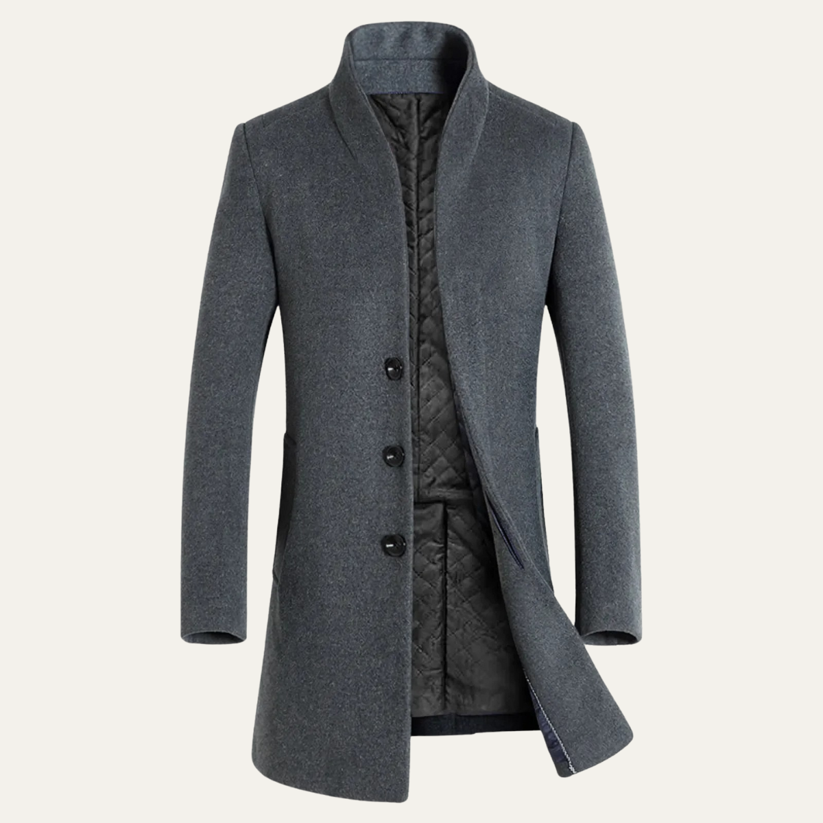 Men's Wool Blend Trench Coat Stand Collar Winter Jacket - VibreMode