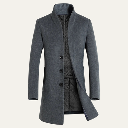 Men's Wool Blend Trench Coat Stand Collar Winter Jacket - VibreMode
