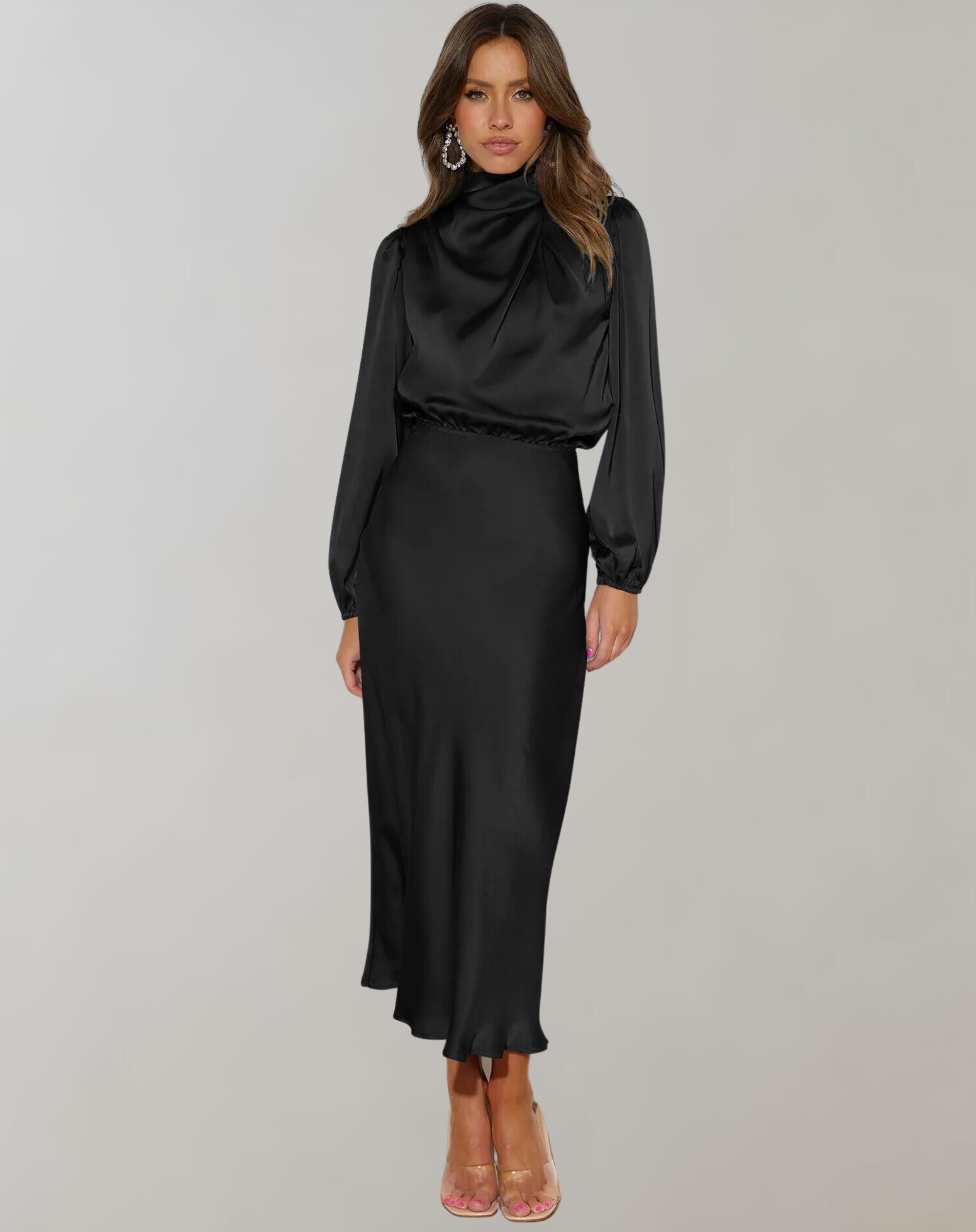 Women's Satin Long Sleeve Dress - VibreMode