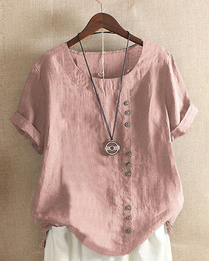 Relaxed Fit Ladies Summer Blouse with Buttons - VibreMode