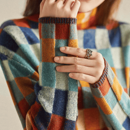 Cashmere Turtleneck Sweater Patchwork Design