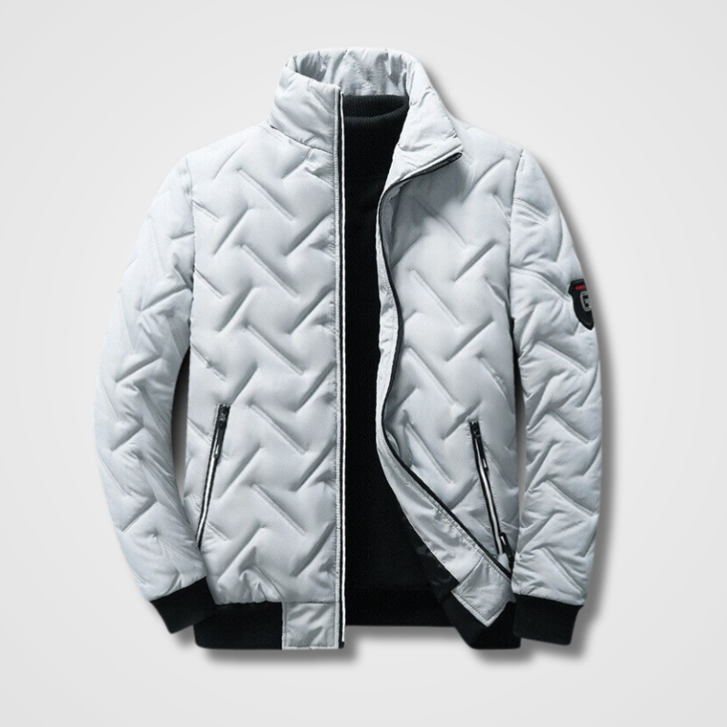Men's Quilted Bomber Jacket High Collar Zip Pockets