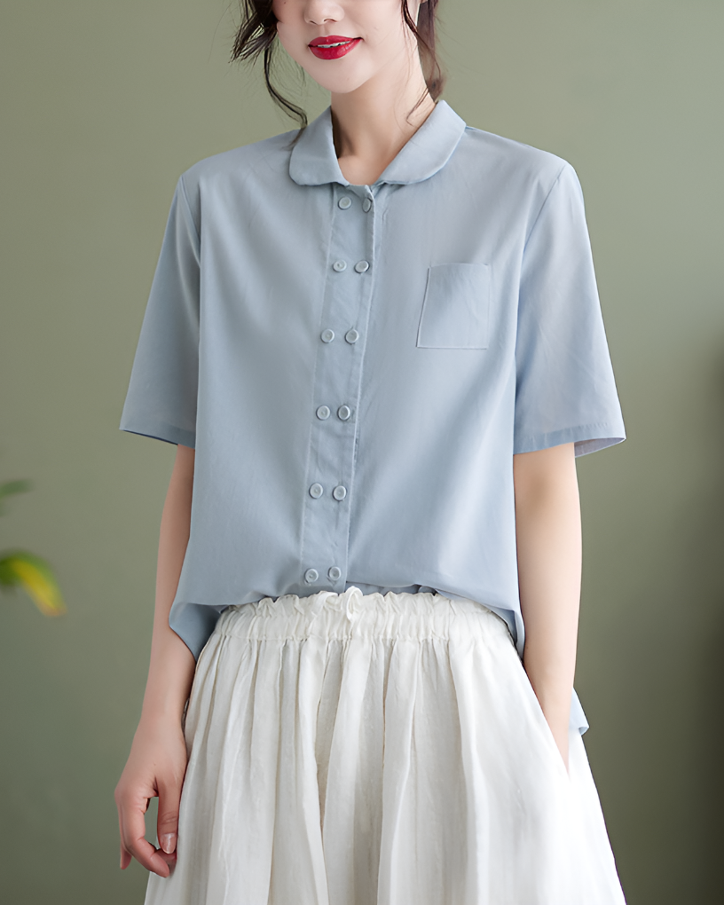 Women's Cotton Linen Blouse Relaxed Fit - VibreMode