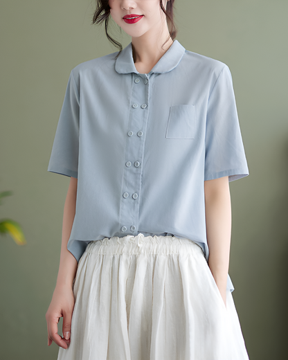 Women's Cotton Linen Blouse Relaxed Fit - VibreMode