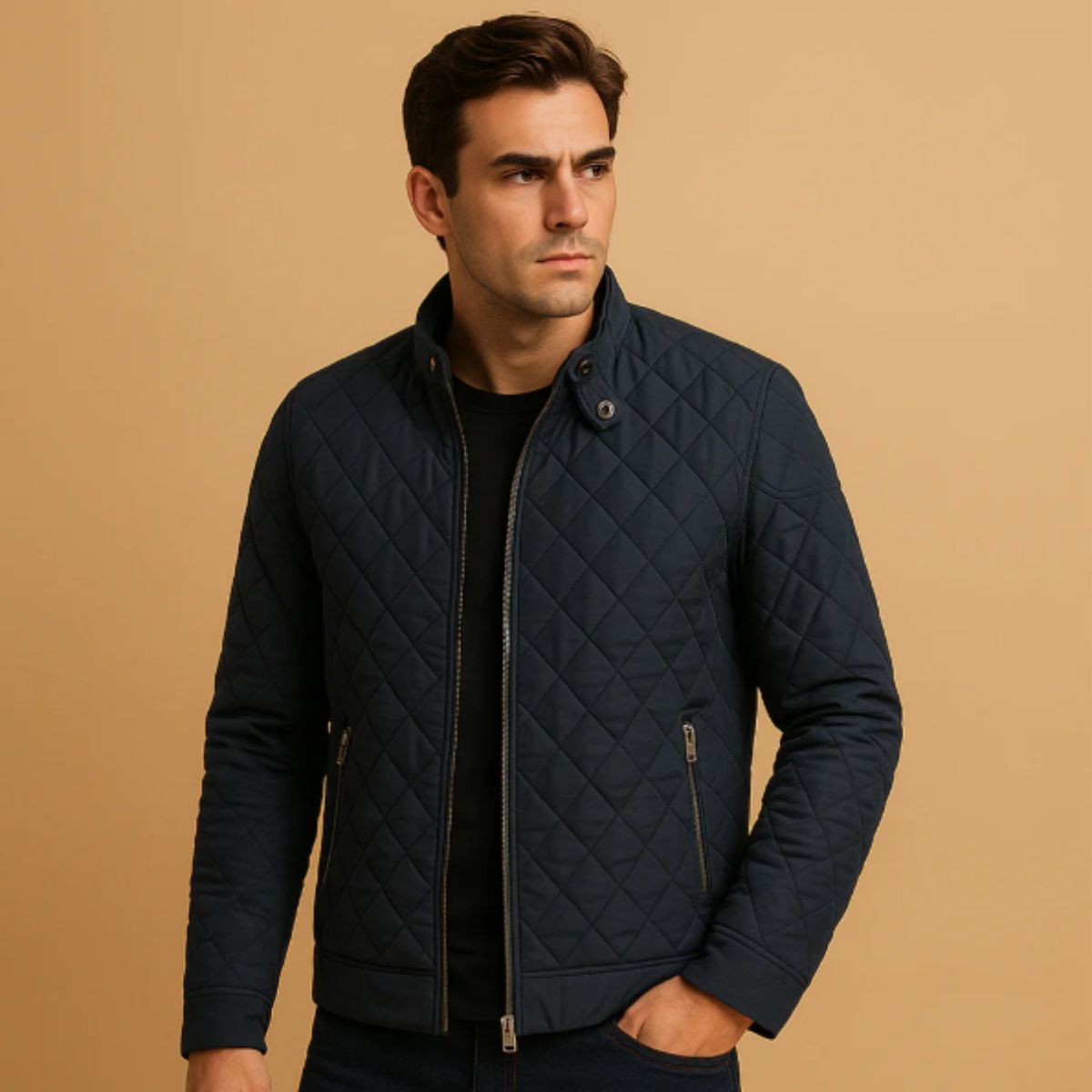 Men's Lightweight Quilted Coat Zip Pockets