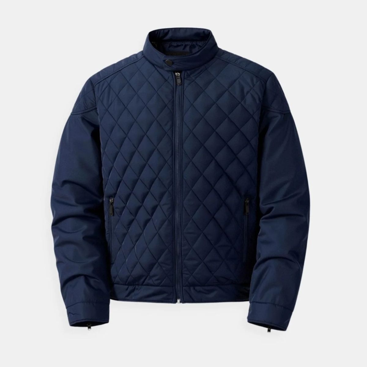 Men's Navy Blue Quilted Jacket Diamond Quilted Coat