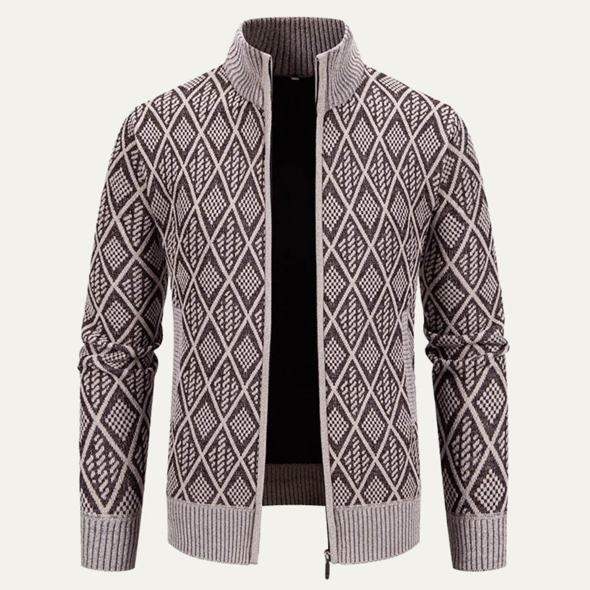 Men's Knit Diamond Pattern Zip Jacket - VibreMode